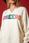 Multicolor 'Cheers' Rhinestone Patch Sweatshirt