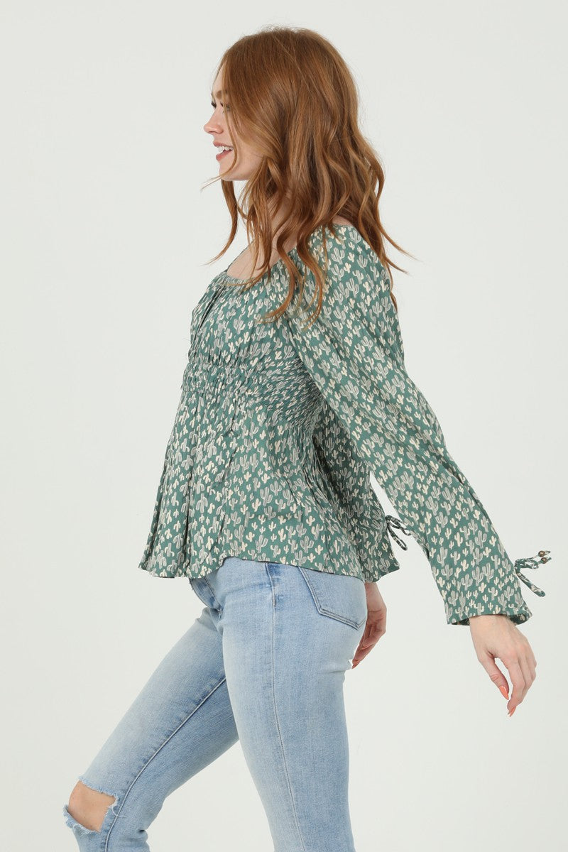 Square Neck Tie Sleeves Blouse