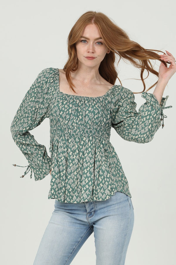 Square Neck Tie Sleeves Blouse
