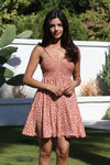 Angie Cactus Print Smocked Bodice V-neck Sundress