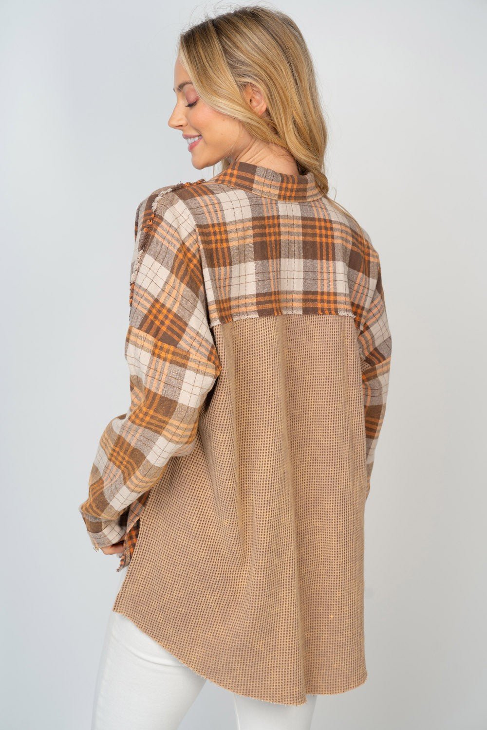 SALE White Birch Long Sleeve solid Thermal Knit Top - Curvy Size - Blush & Cactus