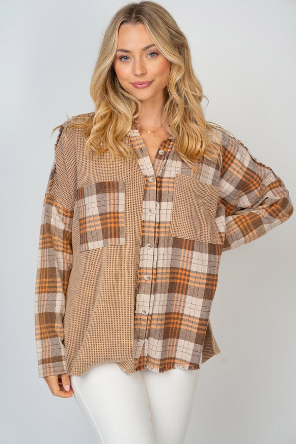 SALE White Birch Long Sleeve solid Thermal Knit Top - Curvy Size - Blush & Cactus