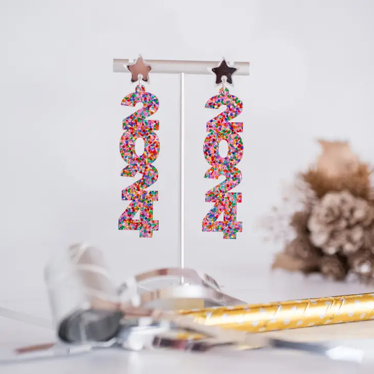 Pink Confetti 2024 Drop Dangles Nye New Years