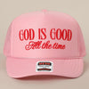 God Is Good Text Mesh Back Foam Trucker Hat - Blush & Cactus