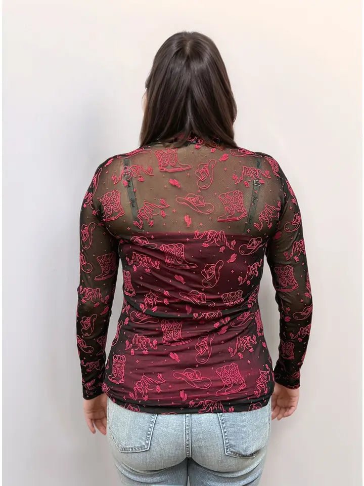 Country Velvet Mesh Top - Blush & Cactus