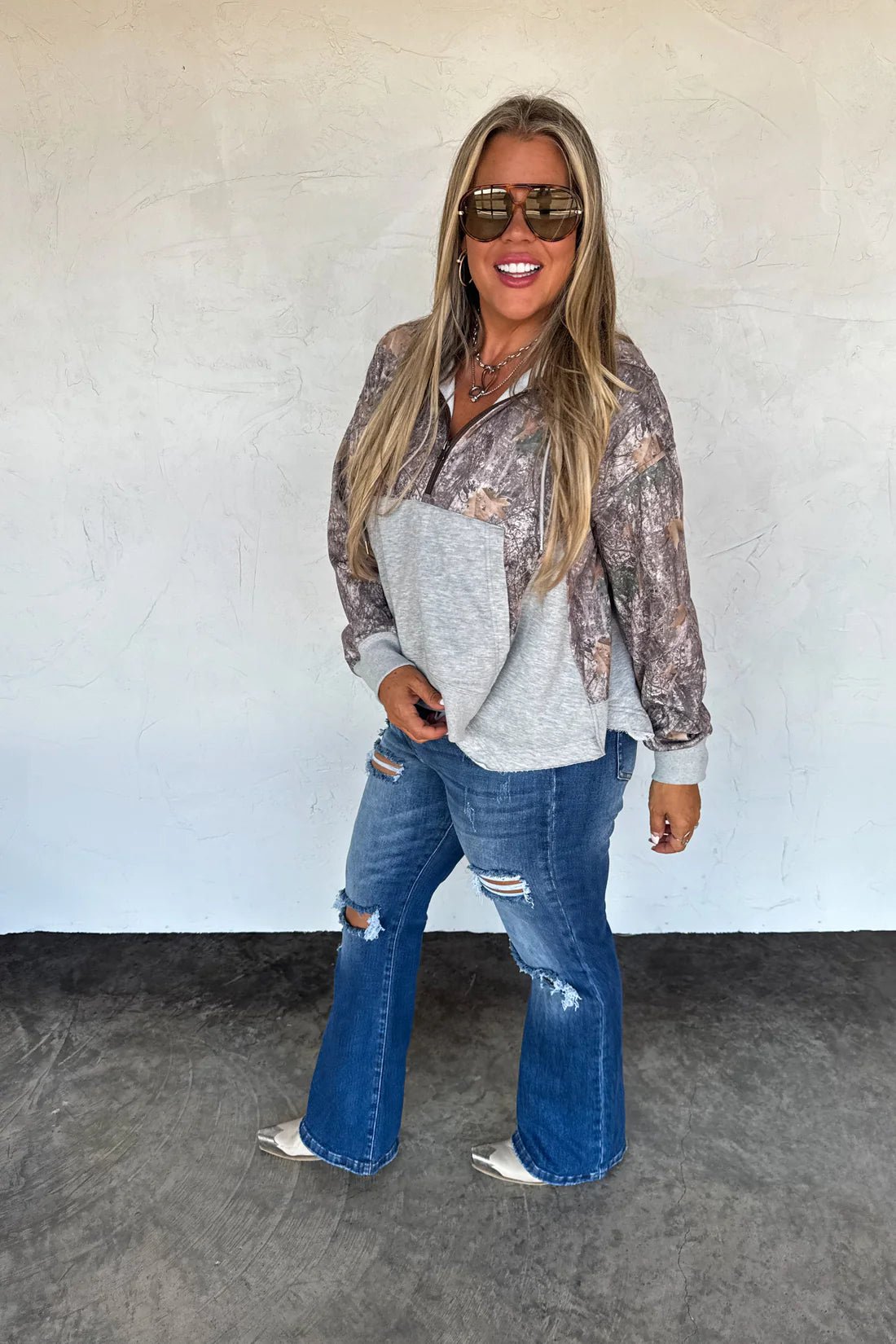 The Hunter Half Zip Hoodie Pullover - Blush & Cactus