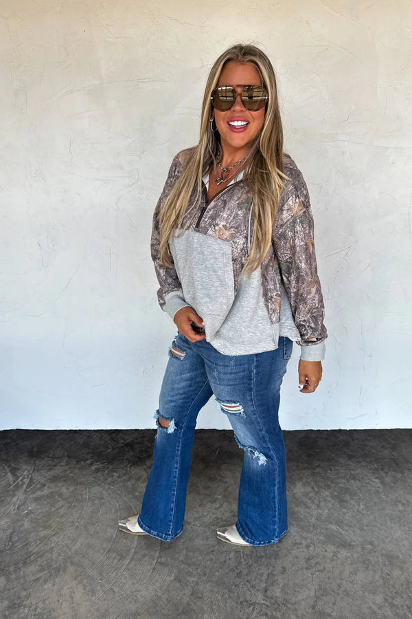 The Hunter Half Zip Hoodie Pullover - Blush & Cactus