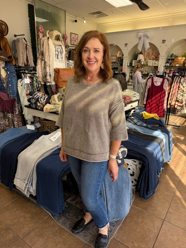 Desert Dusk 3/4 Sleeve Sweater - Blush & Cactus