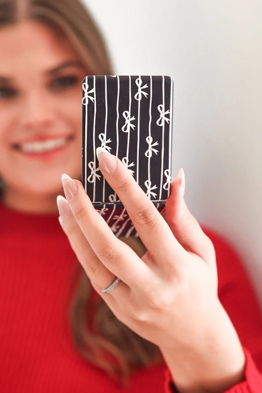 Bows and Stripes Compact Mirror - Blush & Cactus