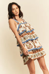 Davi & Dani Denim Band Boho Floral Printed Tiered Dress
