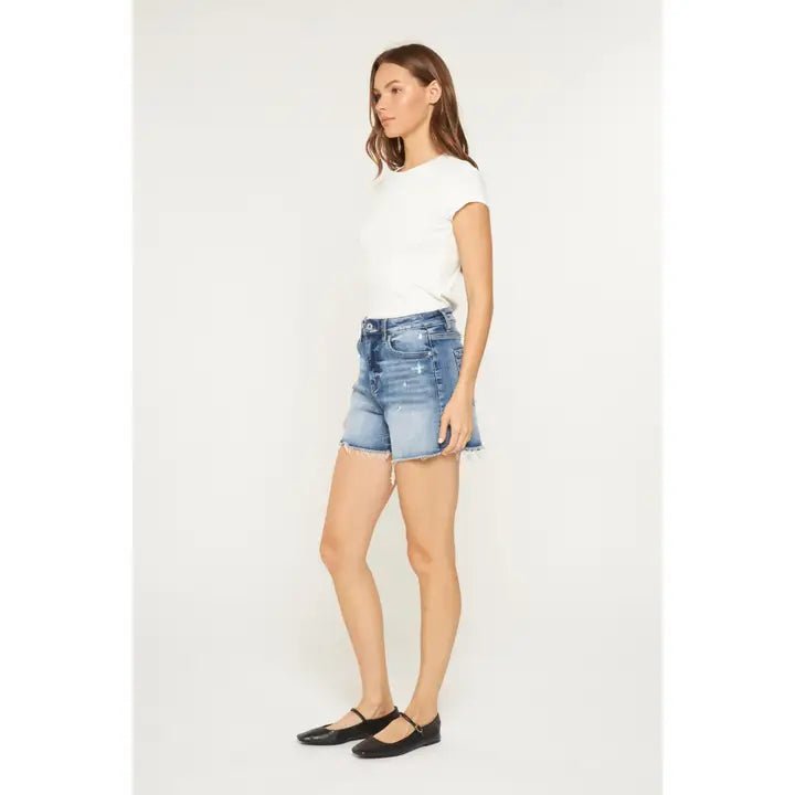 Mica Super High Raw Hem Mid Length Shorts - Blush & Cactus