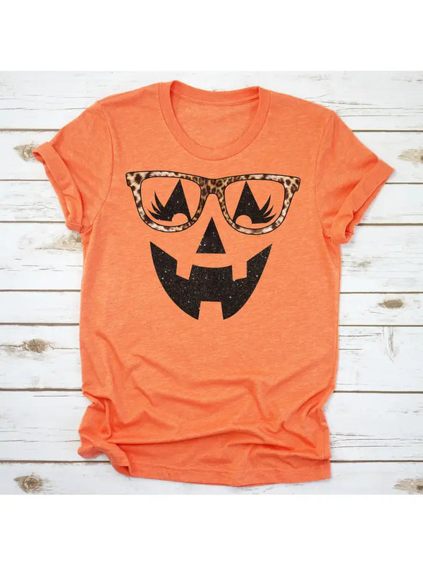 HALLOWEEN Pumpkin with Glasses Graphic Tee Orange