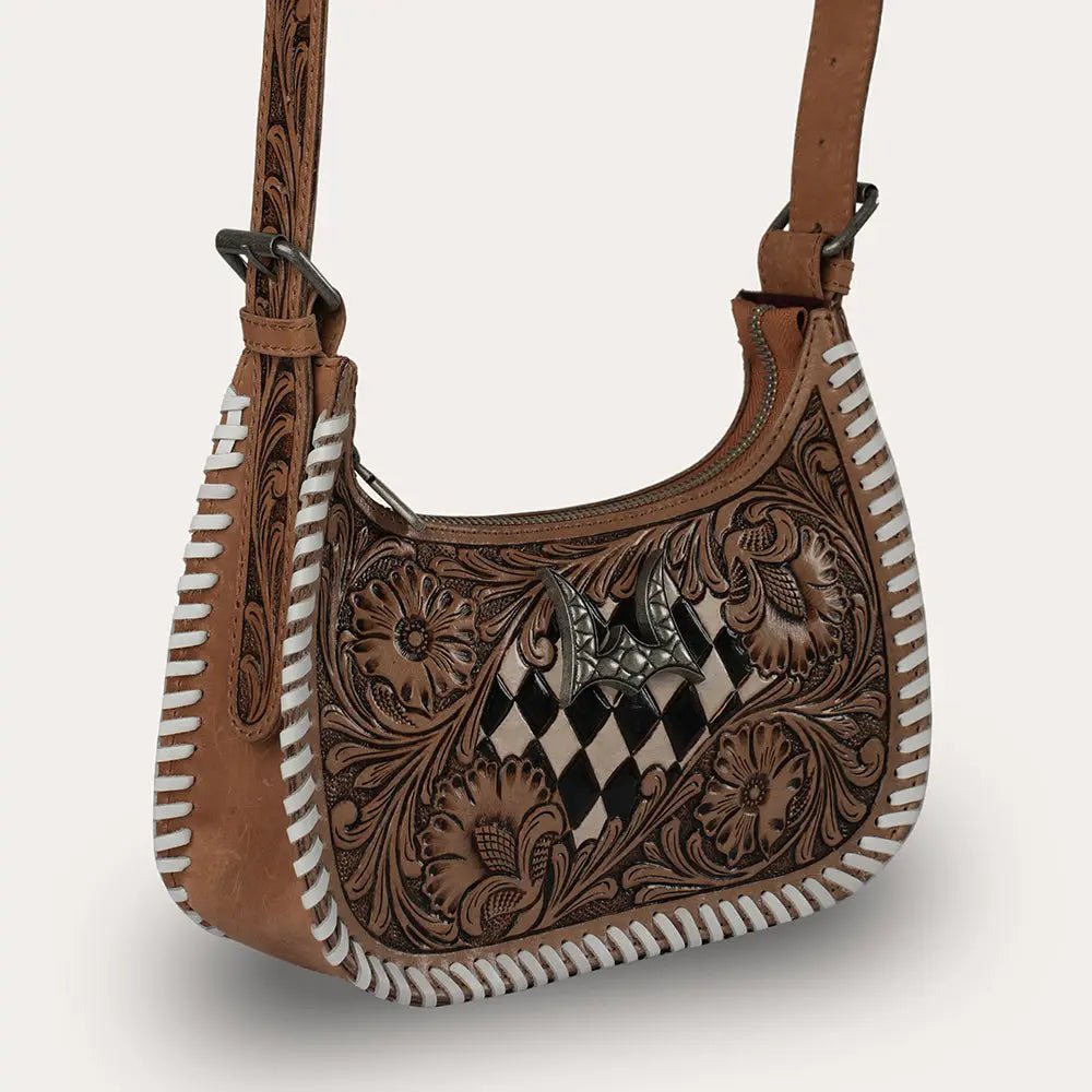 Handtooled Dannia Medium Purse Checkered Edition - Blush & Cactus