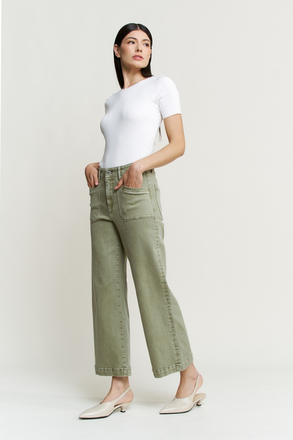Mica Denim Super High Wide Cropped Utility - Blush & Cactus