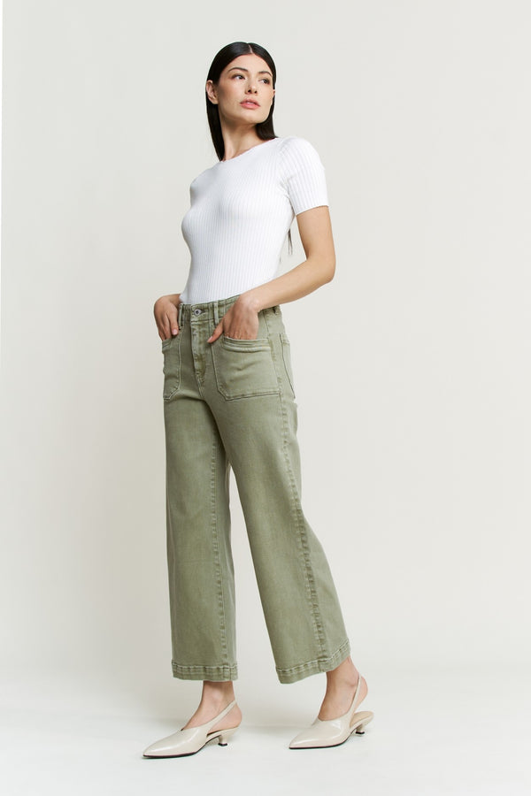 Mica Denim Super High Wide Cropped Utility - Blush & Cactus