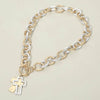 Hammered Layered Cross Pendant Chunky Chain Toggle Necklace