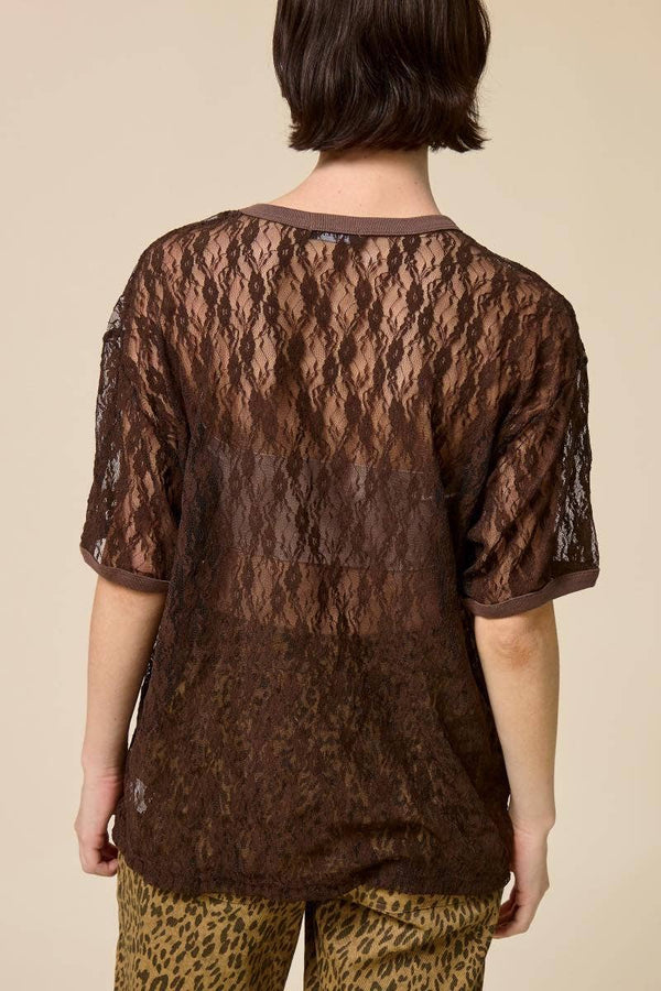 Free Bird 1776 Vintage Graphic Sheer Lace Tee - Blush & Cactus