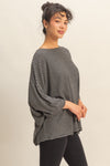 Brushed Fabric Striped Oversized 3/4 Sleeve Top - Blush & Cactus