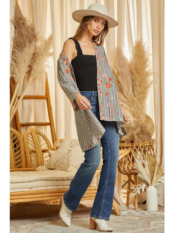 Open Front Embroidered Cardigan