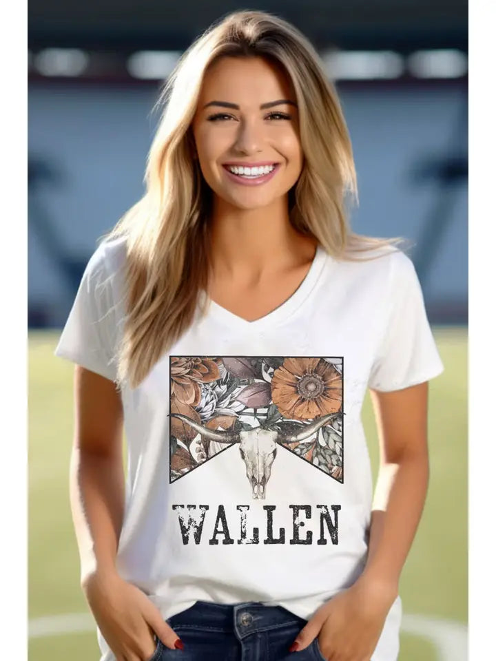 Bull Horn Flowers, Western, Rodeo, Unisex V-Neck T-Shirt