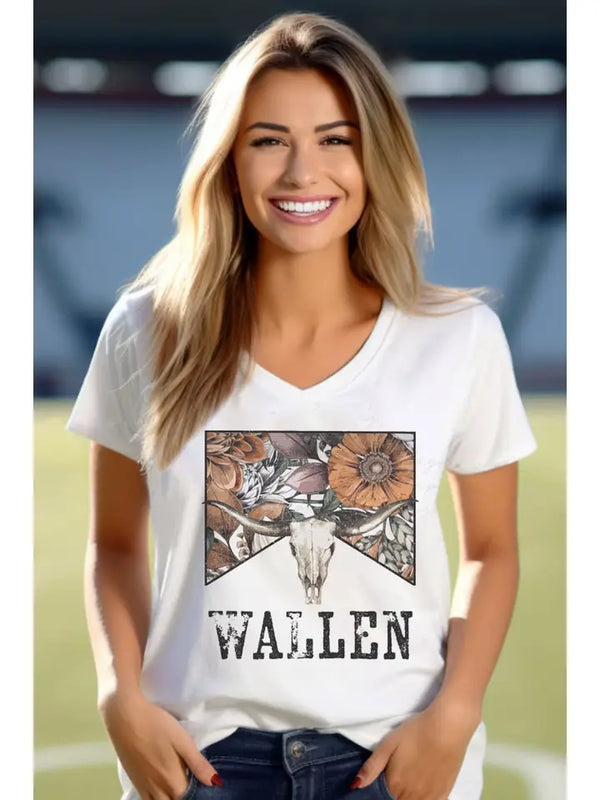Bull Horn Flowers, Western, Rodeo, Unisex V-Neck T-Shirt