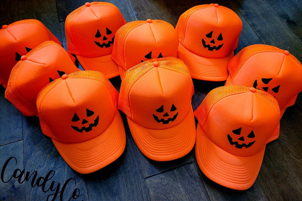 Pumpkin Face Vintage Trucker Hat Cap Unisex - 2 Colors - Blush & Cactus