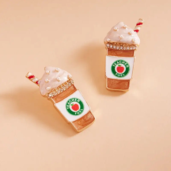 Teachers Day Cafe Latte Teacher Fuel Post Earrings
