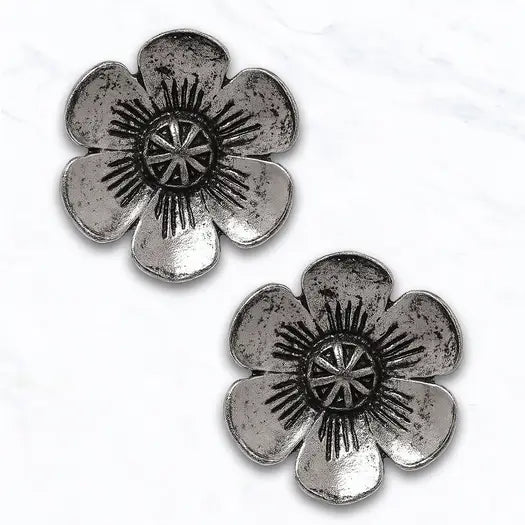 Western Flower Stud Earrings with Star Detail - Blush & Cactus