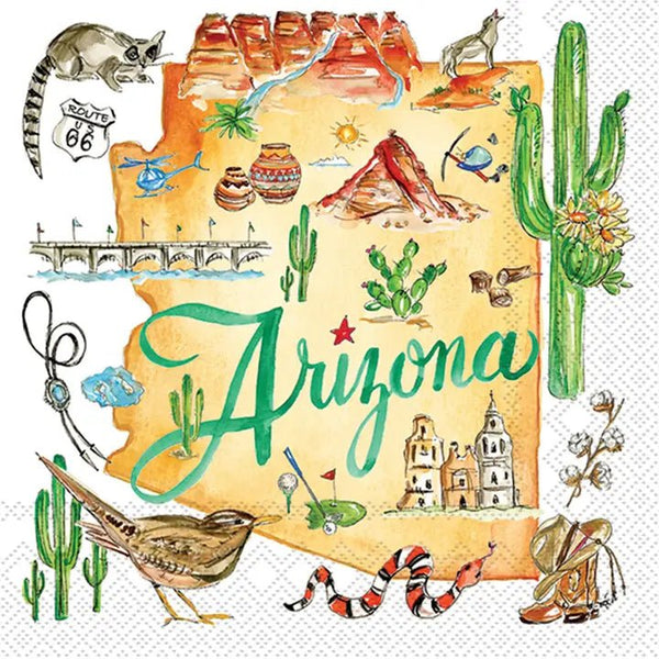 Paper Cocktail Napkins Az State Collection Arizona - Blush & Cactus