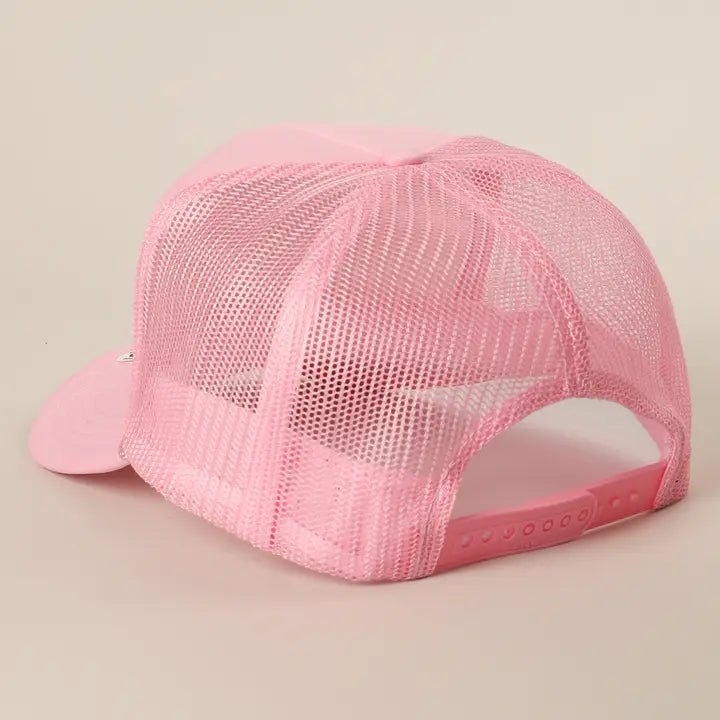 God Is Good Text Mesh Back Foam Trucker Hat - Blush & Cactus