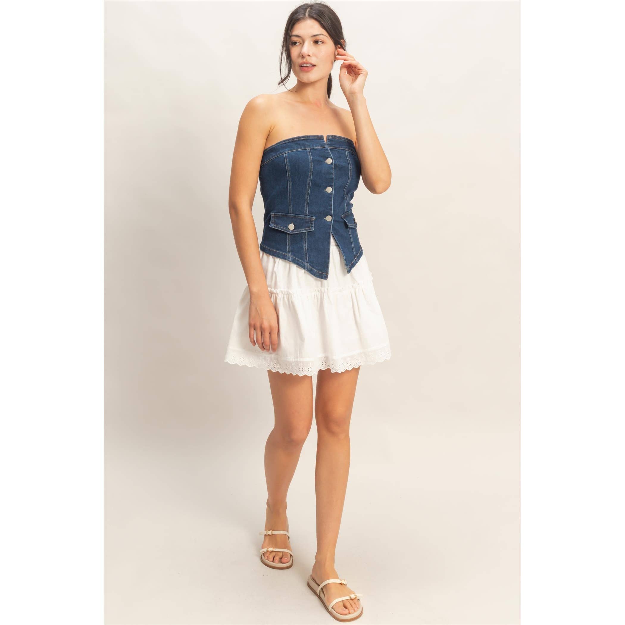 Nashville Nights Denim Strapless Top - Blush & Cactus