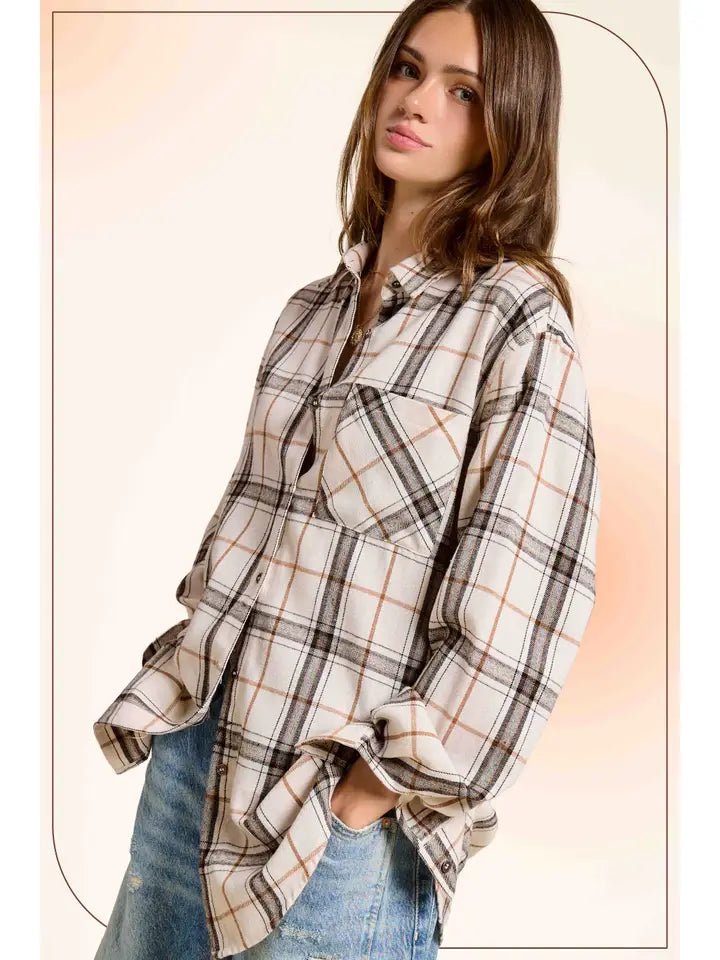 Loose Fit Button Down Soft Fabric Plaid Shirts - Blush & Cactus