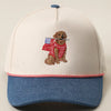 Golden Retriever Holding USA Flag Denim Brim Trucker Hat