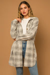 Long Sleeve Button Down Side Pocket Long Shacket - Curvy Size