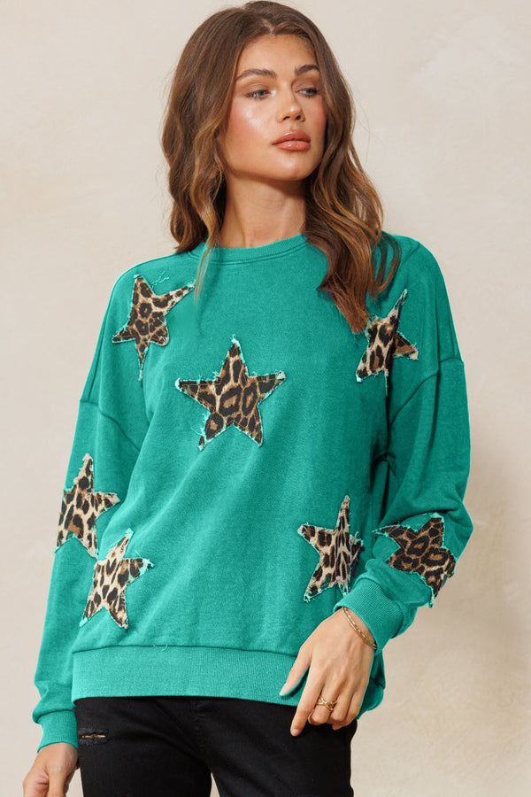 Leopard Printed Star Patch Top - Curvy Size