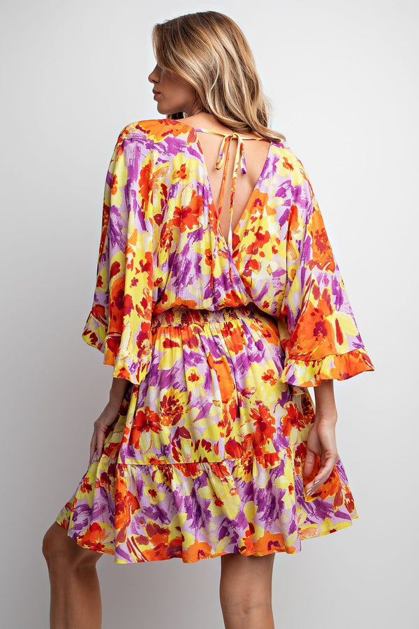 Sale Easel Floral Print Gauze Woven Dress - Blush & Cactus
