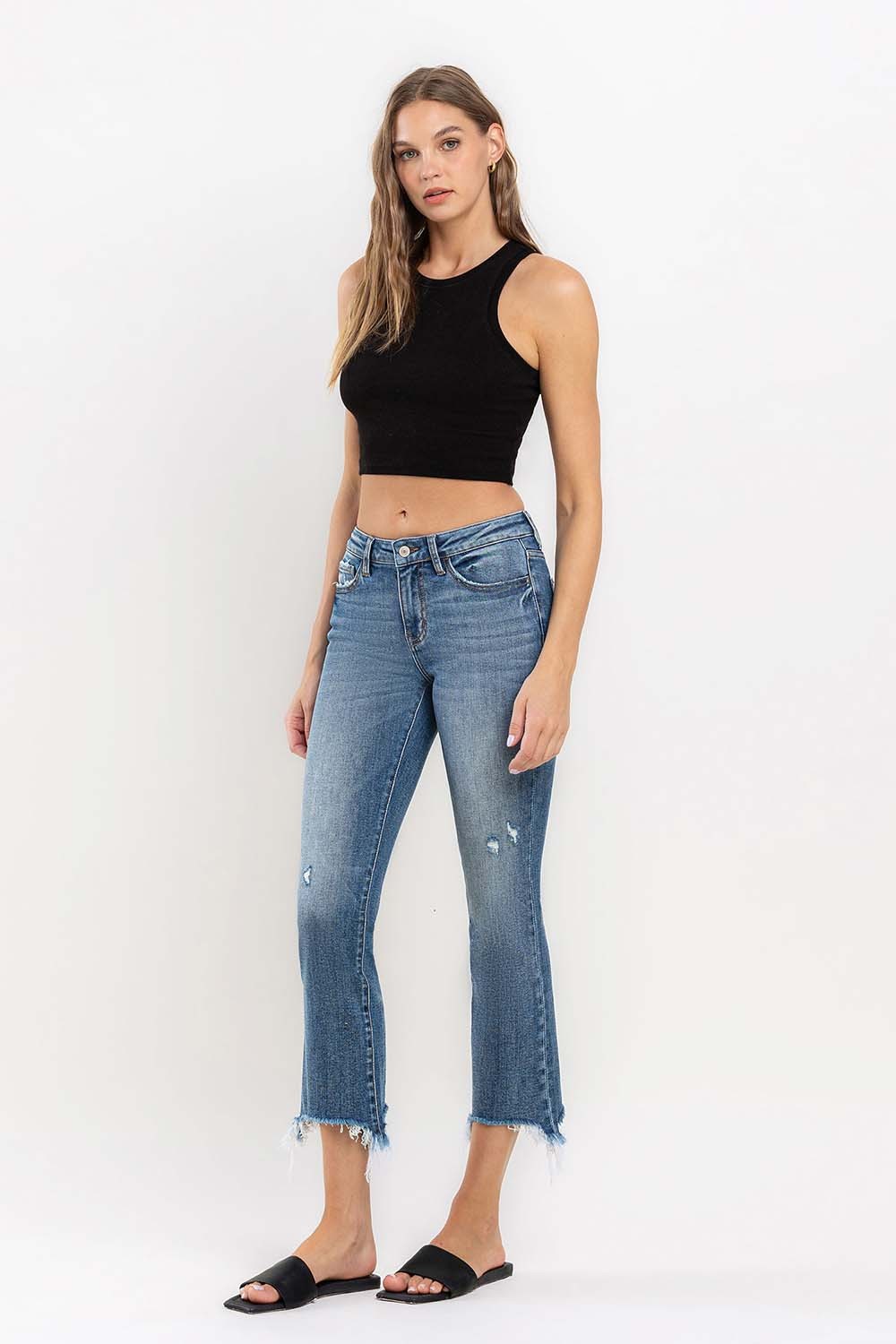 Vervet Mid Rise Distressed Crop Bootcut Jeans