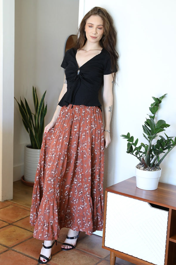 Angie Ditsy Print Smocked Waist Tiered Maxi Skirt