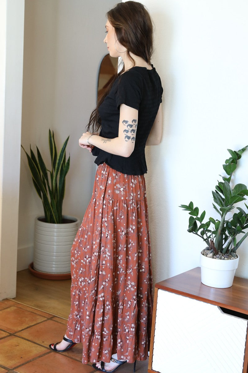 Angie Ditsy Print Smocked Waist Tiered Maxi Skirt