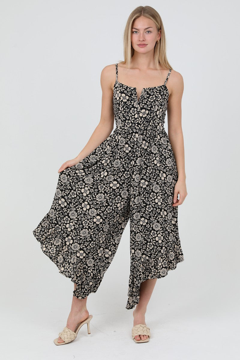 SALE Angie Notch Neck Wide Leg Angled Hem Jumpsuit