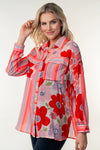 White Birch Long Sleeve Color Block Woven Top - Curvy Size