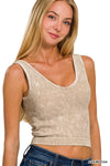 Washed Ribbed Cropped Bra Padded V-neck Tank Top - 5 Colors