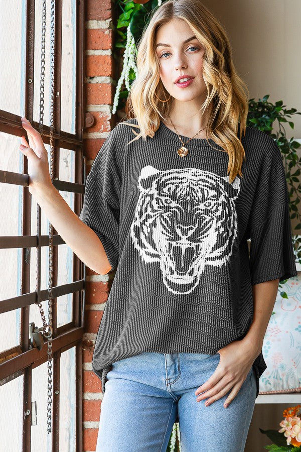 Solid Urban Ribbed Animal Top
