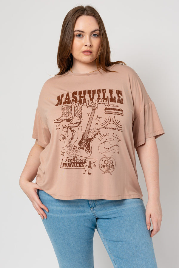 Short Sleeve Nashville Graphic Top - Curvy Size