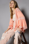 POL Lace Long Flare Sleeve Embroidered Open Cardigan  - 2 Colors
