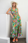 Tropical Print Peach Blossom Maxi Dress