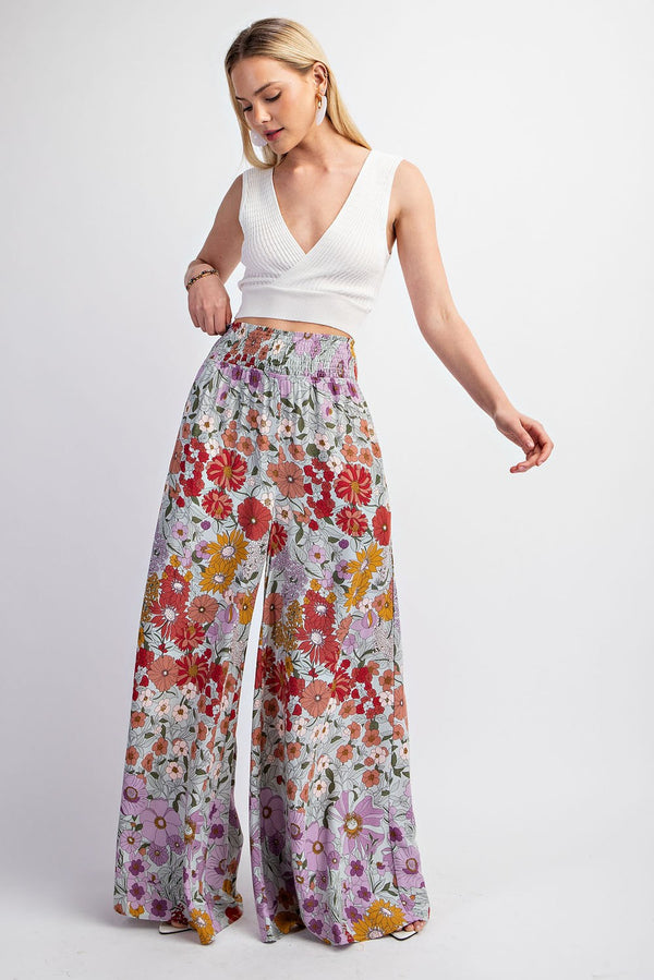 Flare Wide and Waist Smocked Long Pants