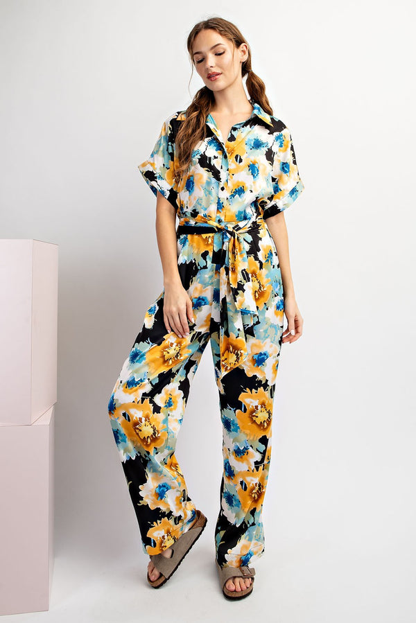 eesome floral printed tie waist jumpsuit