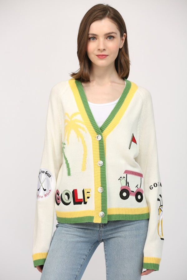 Golf Embroidered Patch Cardigan