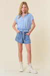 Elastic Waist Denim Crop Shirt